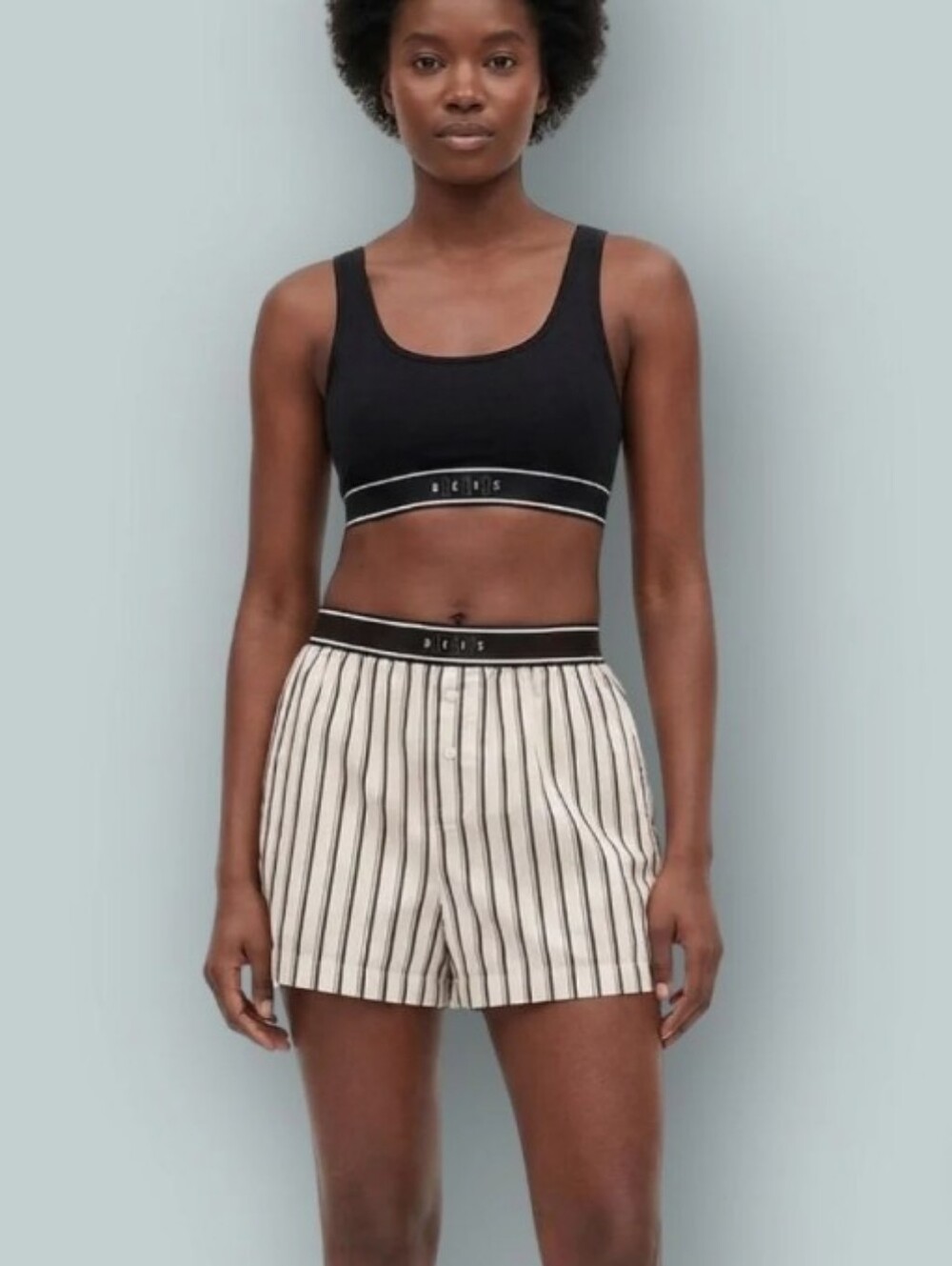 GAP💎 Black Cropped Tank and Khaki-Striped Boxer Shorts